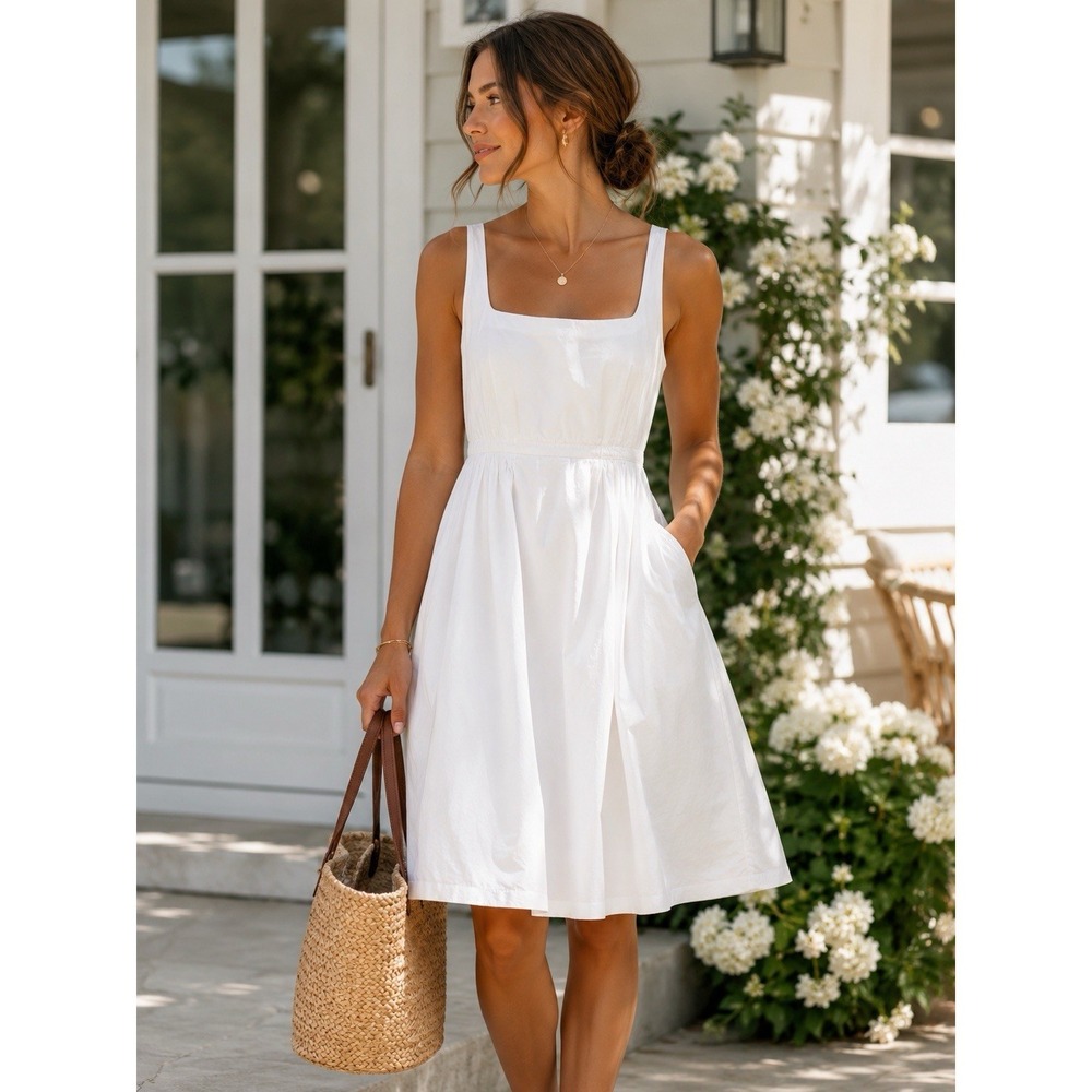 Rebecca Taylor Dress 4 White‎ Lined Milkmaid Fit Flare Cotton Sundress
